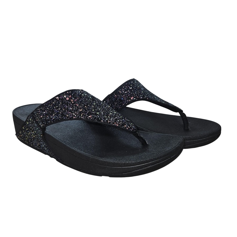 FitFlop Shoes‎ Women 10 Black Glitter Wedge Flip Flop Sandals X03-231 Comfort - Picture 2 of 8